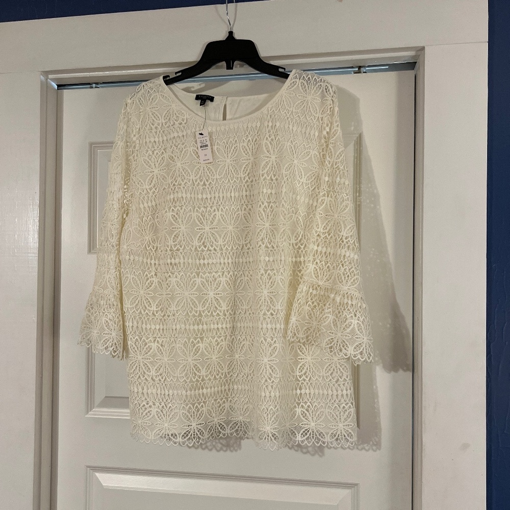 NWT Talbots Floral Lace Top Off White 3/4 Sleeve Blouse Size 2X